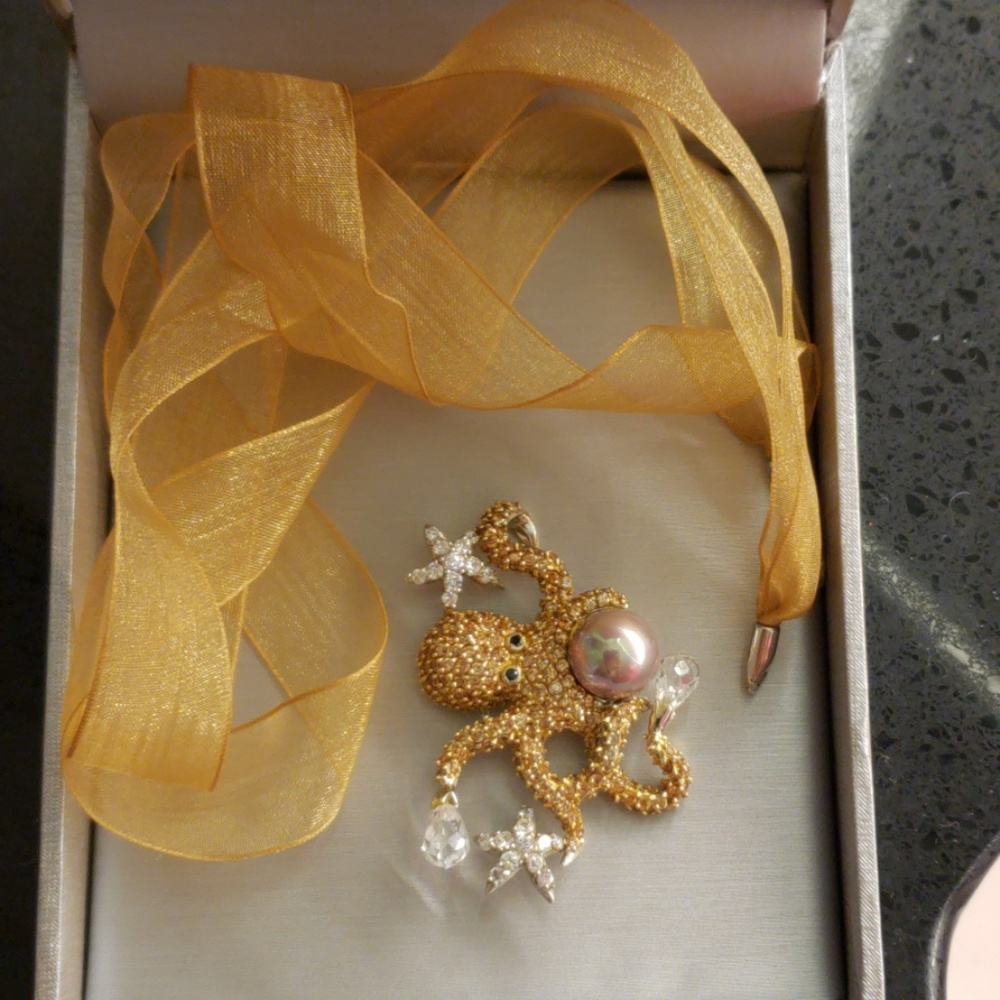 Octopus Pendant gold plated, designer piece.